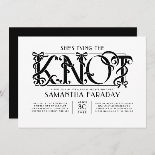 She's Tying The Knot Black Bow Bridal Shower 招待状 (正面/裏面)