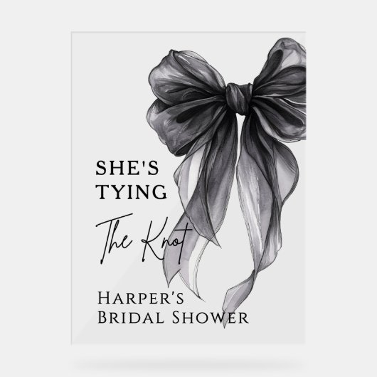 She's Tying The Knot Black Bow Welcome Sign アクリルサイン (正面)