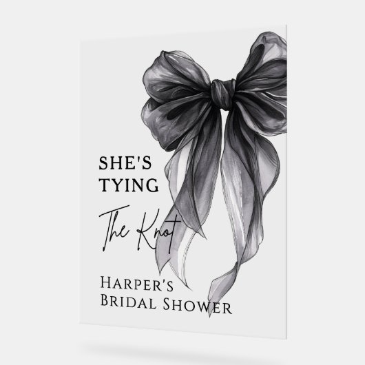 She's Tying The Knot Black Bow Welcome Sign アクリルサイン (傾斜)