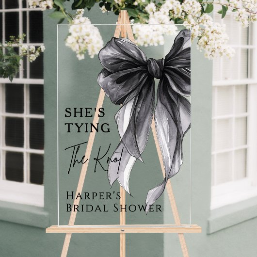 She's Tying The Knot Black Bow Welcome Sign アクリルサイン