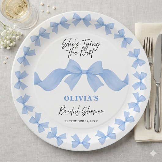 She's Tying the Knot Blue Bow Bridal Shower ペーパープレート