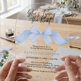 She's Tying the Knot Blue Bow Photo Bridal Shower アクリル招待状