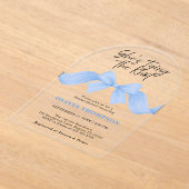 She's Tying the Knot Blue Bow Photo Bridal Shower アクリル招待状 (レイダウン)
