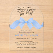 She's Tying the Knot Blue Bow Photo Bridal Shower アクリル招待状 (正面)