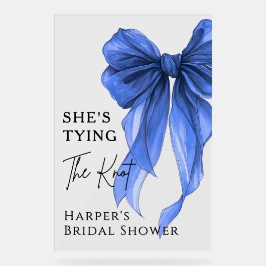 She's Tying The Knot Blue Bow Welcome Sign アクリルサイン (正面)