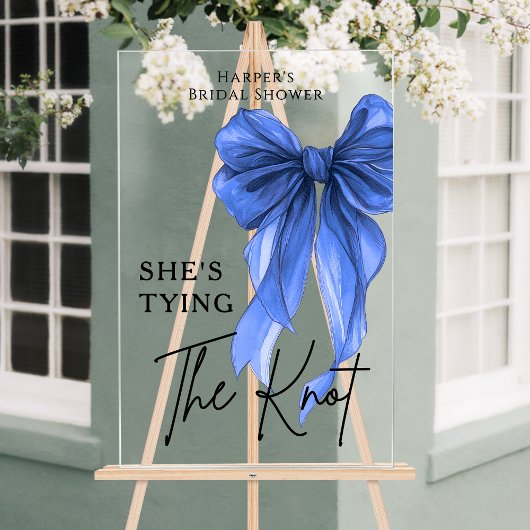 She's Tying The Knot Blue Bow Welcome Sign アクリルサイン