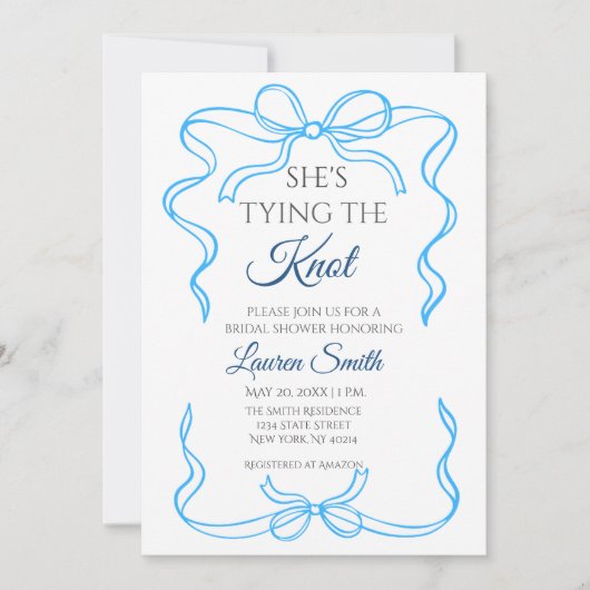 Shes Tying the Knot - Blue Bridal Shower Invite 招待状 (正面)