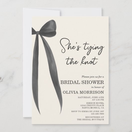 She's Tying the Knot Bow QR Code Bridal Shower 招待状 (正面)