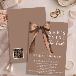 She's Tying The Knot Brown QR Code Bridal Shower 招待状