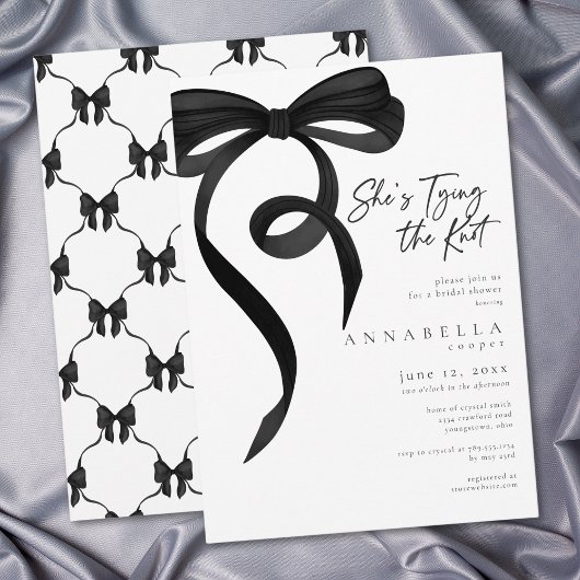 Shes Tying the Knot Chic Black Bow Bridal Shower 招待状