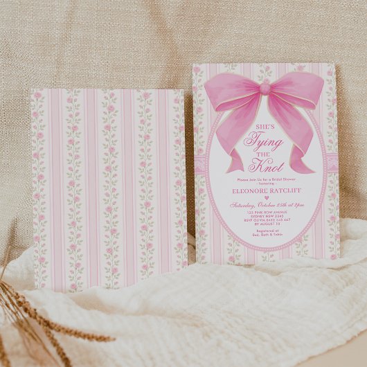 She's Tying the Knot Chic Pink Bow Bridal Shower 招待状