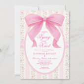 She's Tying the Knot Chic Pink Bow Bridal Shower 招待状 (正面)