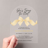She's Tying the Knot Gold Bow Photo Bridal Shower アクリル招待状 (インサイチュ (ポータブル))