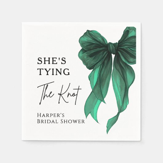 She's Tying The Knot Green Bow Bridal Shower スタンダードカクテルナプキン (正面)