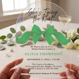 She's Tying the Knot Green Bow Photo Bridal Shower アクリル招待状