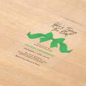 She's Tying the Knot Green Bow Photo Bridal Shower アクリル招待状 (レイダウン)