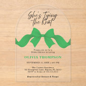 She's Tying the Knot Green Bow Photo Bridal Shower アクリル招待状 (正面)