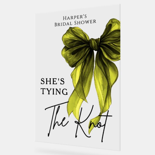 She's Tying The Knot Green Bow Welcome Sign アクリルサイン (傾斜)