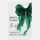 She's Tying The Knot Green Bow Welcome Sign アクリルサイン (正面)