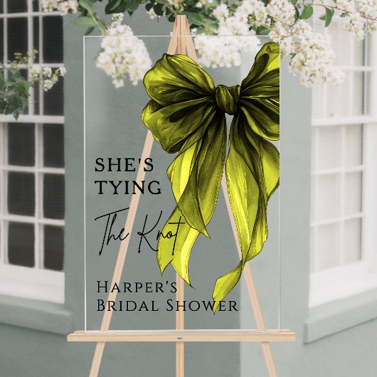 She's Tying The Knot Green Bow Welcome Sign アクリルサイン