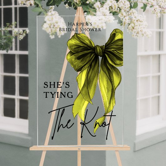 She's Tying The Knot Green Bow Welcome Sign アクリルサイン