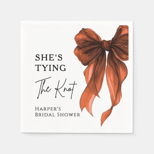 She's Tying The Knot Orange Bow Bridal Shower スタンダードカクテルナプキン (正面)