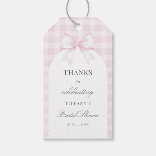 She's Tying The Knot Pastel Pink Bow Bridal Shower ギフトタグ (正面)