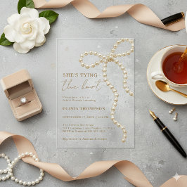 She's Tying the Knot Pearl Bow Bridal Shower アクリル招待状