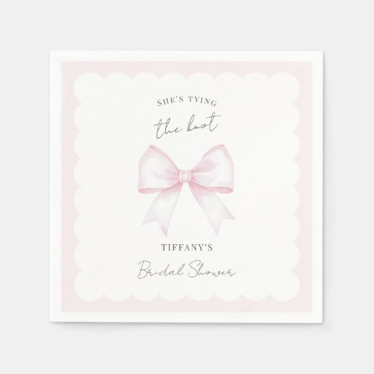 She's Tying The Knot Pink Blush Bow Bridal Shower スタンダードカクテルナプキン (正面)