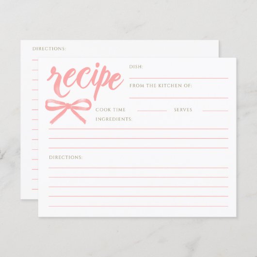 She's Tying the Knot Pink Bow Bridal Recipe Card (正面/裏面)
