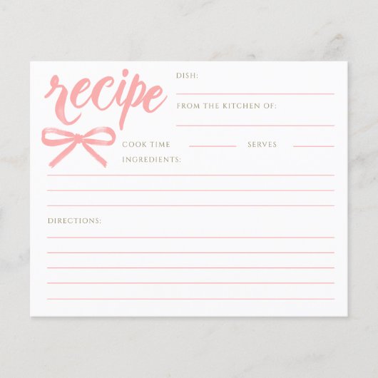 She's Tying the Knot Pink Bow Bridal Recipe Card (正面)