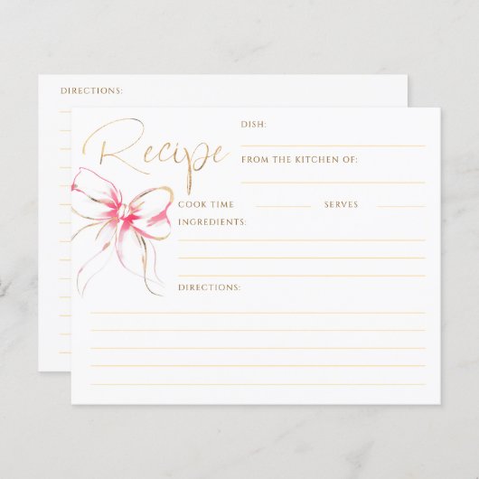 She's Tying the Knot Pink Bow Bridal Recipe Card (正面/裏面)