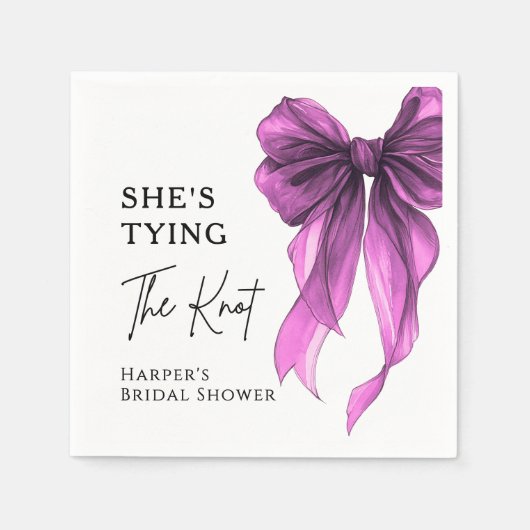 She's Tying The Knot Purple Bow Bridal Shower スタンダードカクテルナプキン (正面)