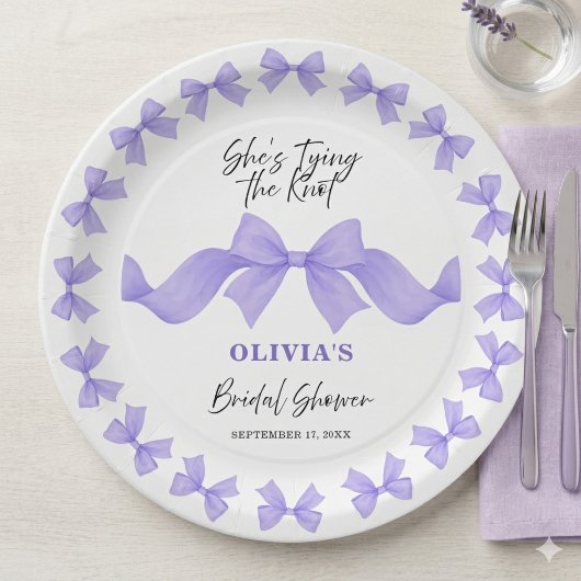 She's Tying the Knot Purple Bow Bridal Shower ペーパープレート