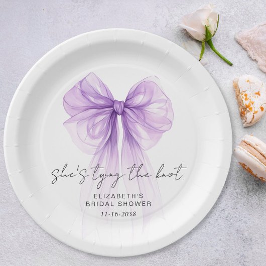 She's Tying The Knot Purple Bow Bridal Shower ペーパープレート