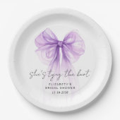She's Tying The Knot Purple Bow Bridal Shower ペーパープレート (正面)