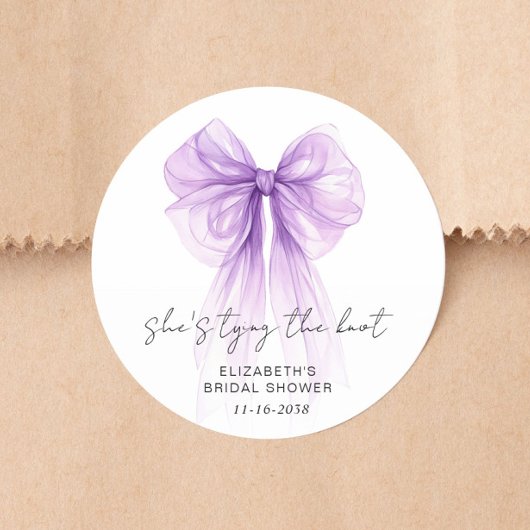 She's Tying The Knot Purple Bow Bridal Shower ラウンドシール