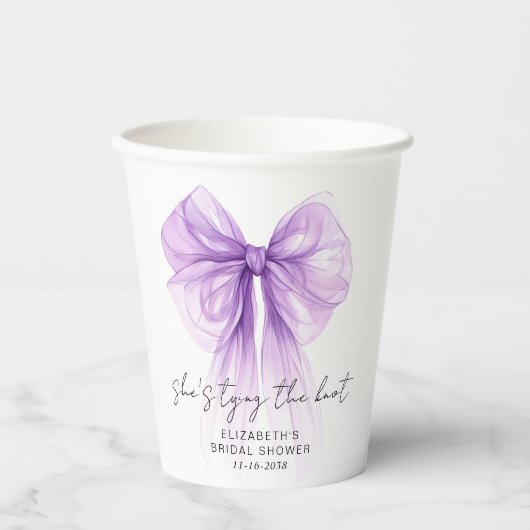 She's Tying The Knot Purple Bow Bridal Shower 紙コップ (正面)