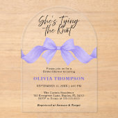 Shes Tying the Knot Purple Bow Photo Bridal Shower アクリル招待状 (正面)