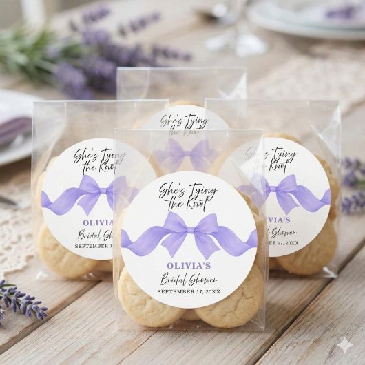 She's Tying the Knot Purple Bow Shower Sticker ラウンドシール