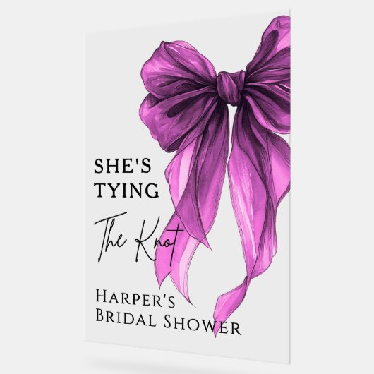 She's Tying The Knot Purple Bow Welcome Sign アクリルサイン (傾斜)