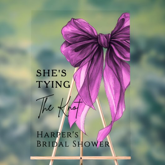 She's Tying The Knot Purple Bow Welcome Sign アクリルサイン (ニュートラル)