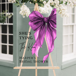 She's Tying The Knot Purple Bow Welcome Sign アクリルサイン