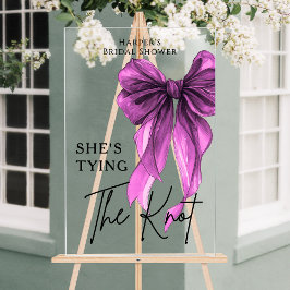 She's Tying The Knot Purple Bow Welcome Sign アクリルサイン