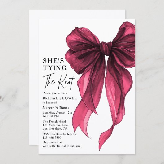 She's Tying The Knot QR Code Bridal Shower 招待状 (正面/裏面)