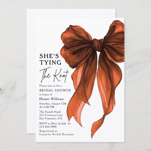 She's Tying The Knot QR Code Bridal Shower 招待状 (正面/裏面)