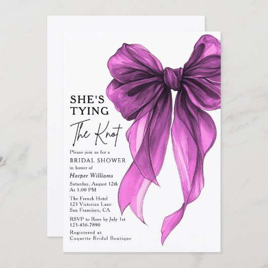 She's Tying The Knot QR Code Bridal Shower 招待状 (正面/裏面)