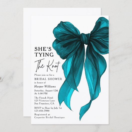 She's Tying The Knot QR Code Bridal Shower 招待状 (正面/裏面)