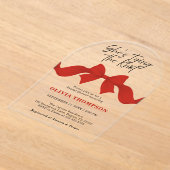 She's Tying the Knot Red Bow Photo Bridal Shower アクリル招待状 (レイダウン)