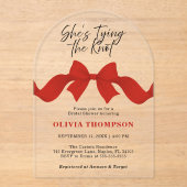 She's Tying the Knot Red Bow Photo Bridal Shower アクリル招待状 (正面)